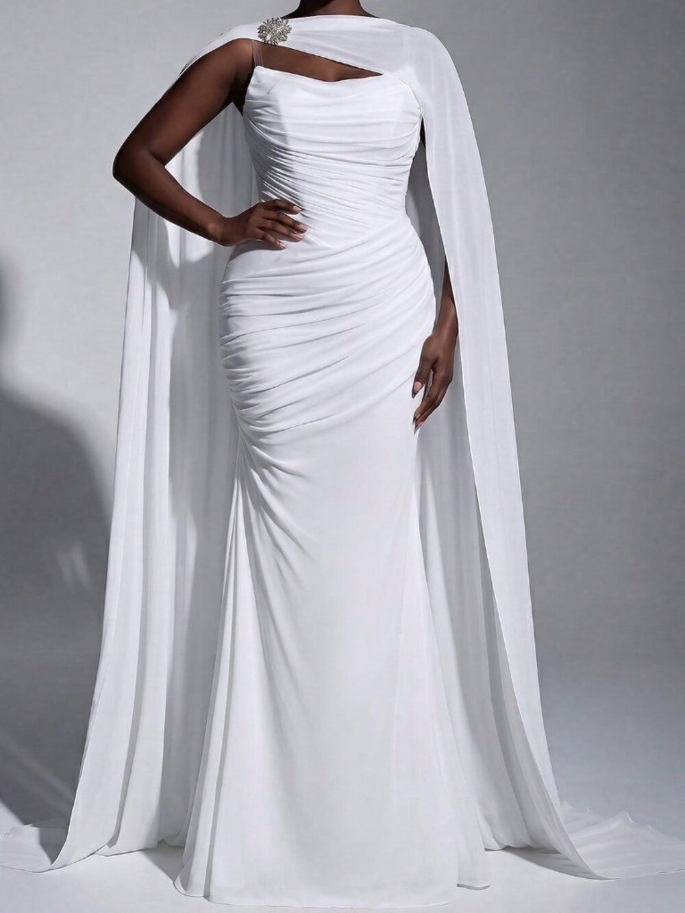 White Casual Women's Strapless Pleated Mermaid Maxi Dress